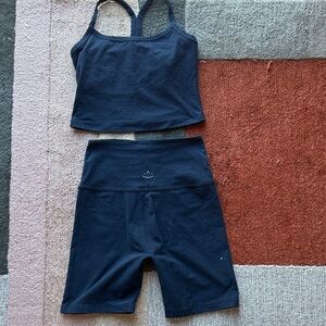 Beyond Yoga Navy Blue Bike Shorts (size medium) and Cropped Tank (size small)